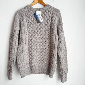 Aran Mor Oatmeal Beige Cable knit Fisherman Sweater L